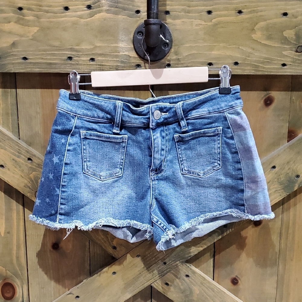 Shyanne Blue Jean Shorts Stars Stripes Pattern Patriotic River Lake Western Mud
